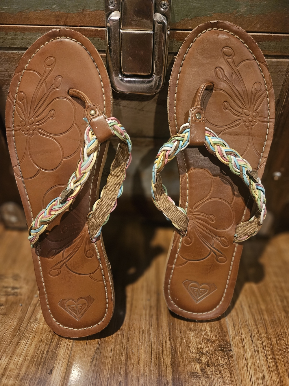 Roxy Women's Tan Sandals with Multicolor Braided Straps